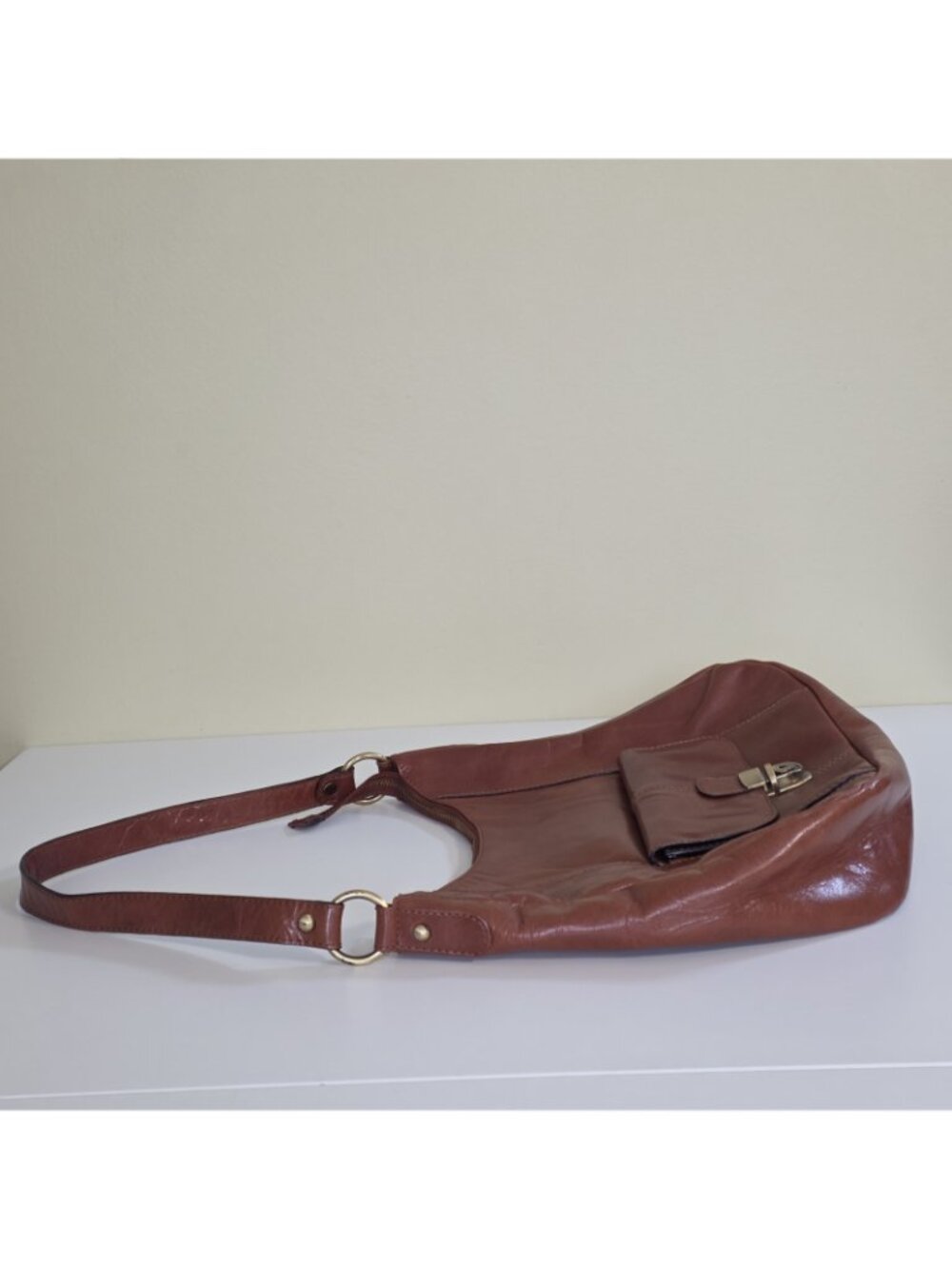 Browns Genuine Leather Hobo Shoulder Bag Cognac Brown Y2K Western Boho Pockets - Picture 10 of 16